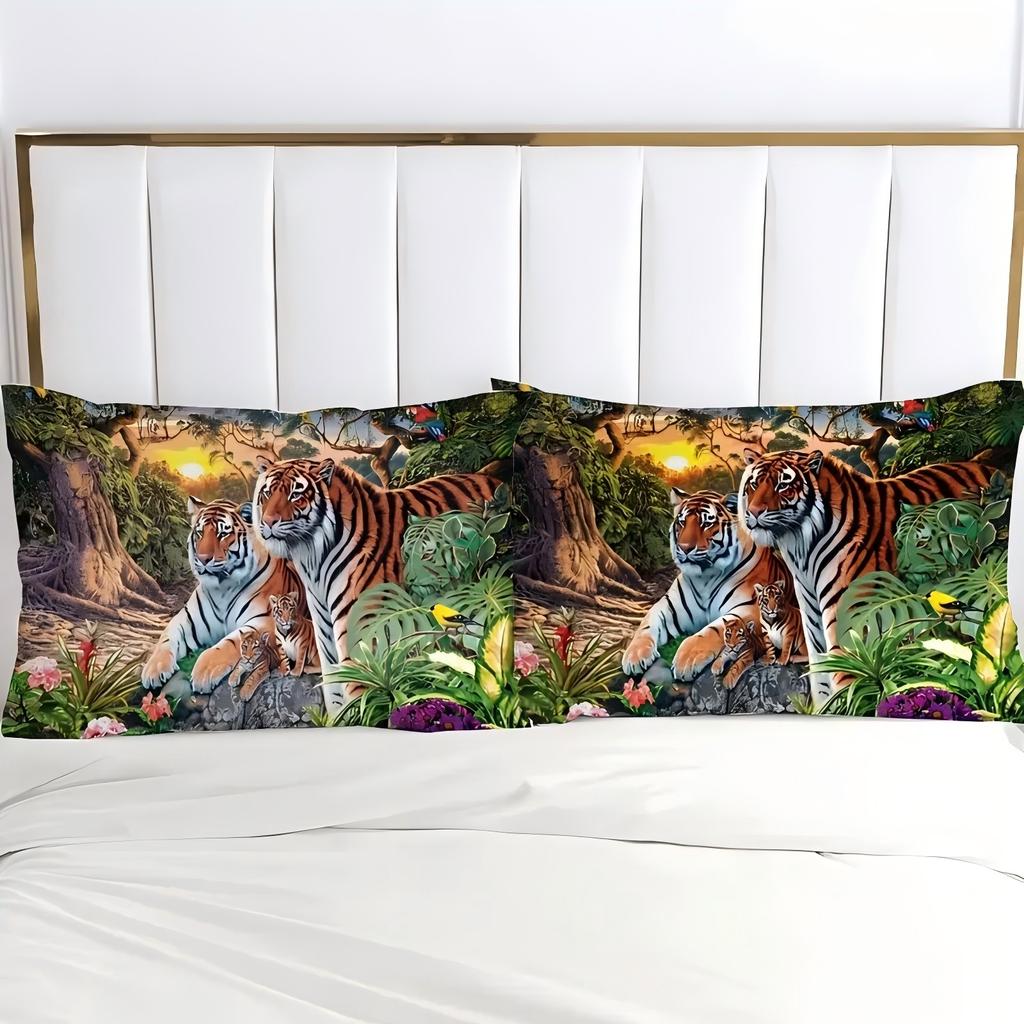 Forest Tigers 3D Printed Duvet Cover Set Pillowcases Soft Comfortable Home Polyester Bedding Set Wildlife Theme Quilt Cover Set