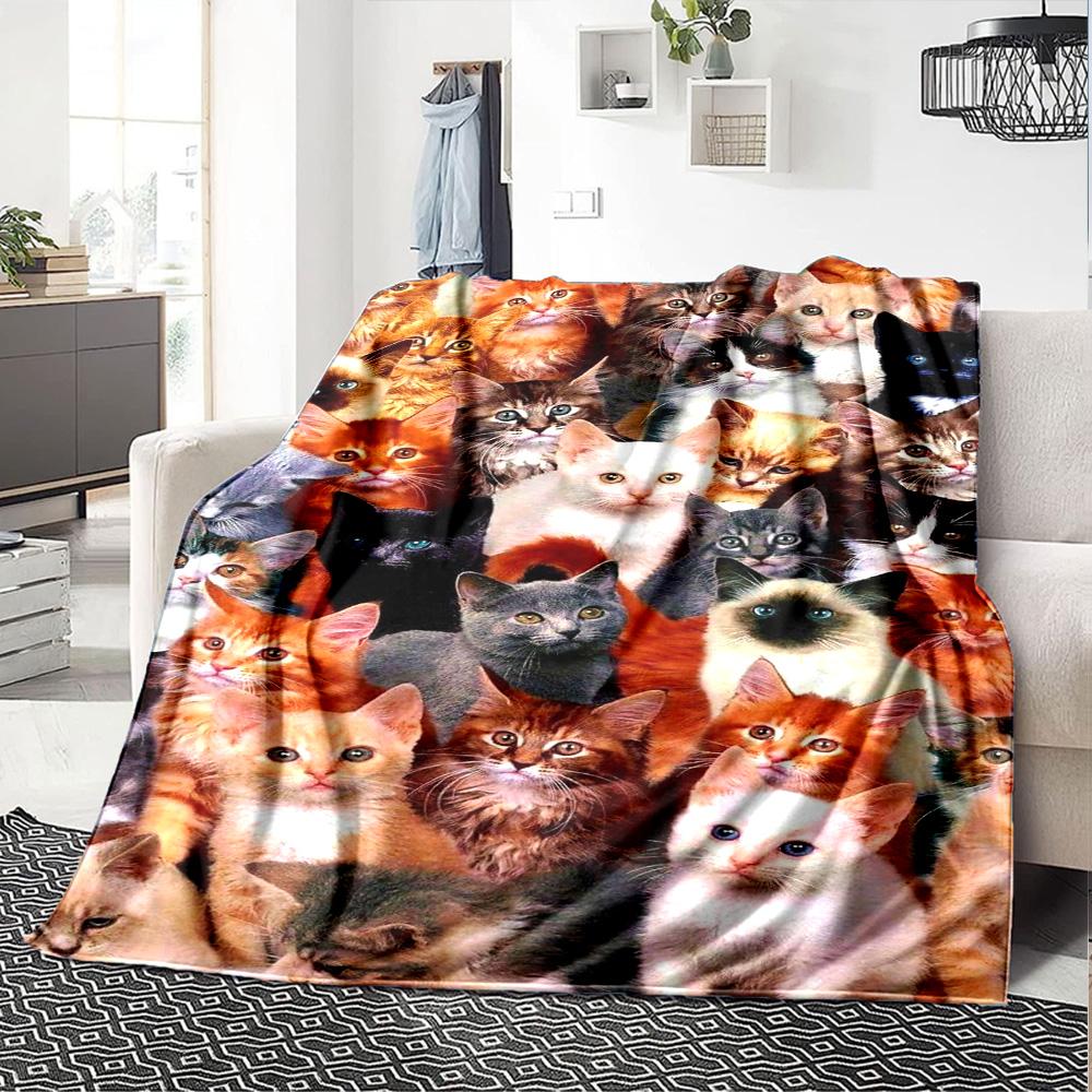Cute Cats Print Flannel Blanket High Quality Warm Comfortable Cover for All Seasons Perfect for Gifts Home Decor