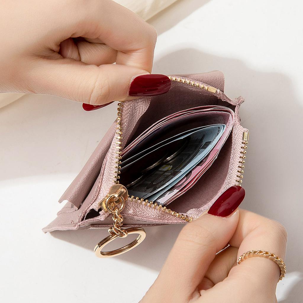 New Ultra-thin Card Bag, Short Zipper Women's Wallet, Fashionable and Simple Keychain, Coin Change Bag.