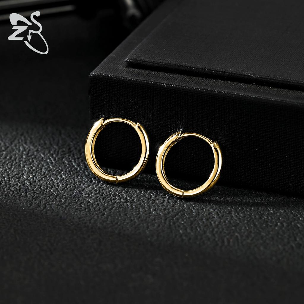 ZS 1 PC Gold Color 925 Sterling Silver Hoop Earring For Women Girls 4-10MM Round Earrings Helix Cartilage Rook Piercings Jewelry