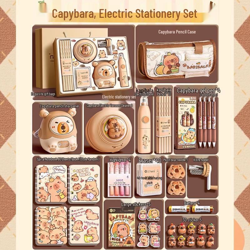 First Grade Back-to-School Capybara Stationery Gift Set: Complete Study Supplies Package