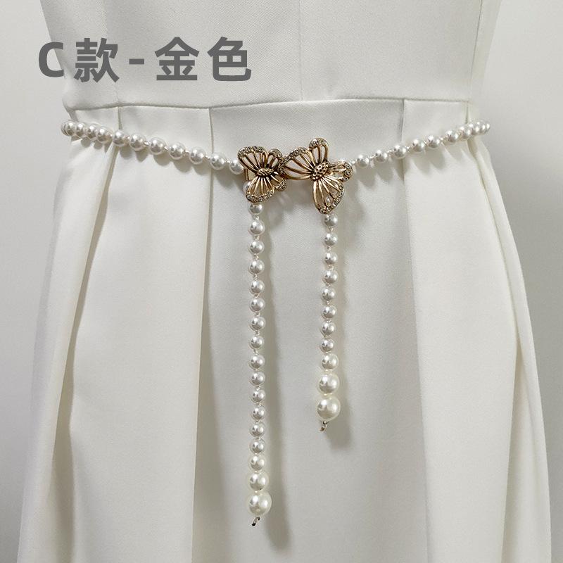 Korean Version, Pearl Waist Chain, Women's Belt, Fashionable, Dress Decoration, Rhinestone Beads, Flowers, Elegant and Versatile