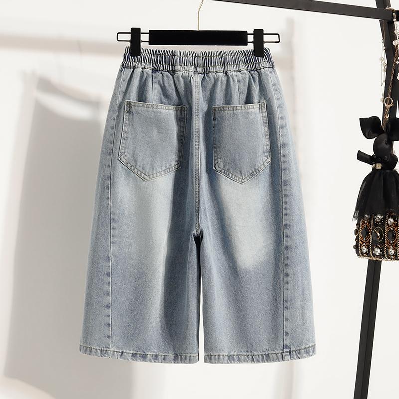 Dimanaf Plus Size 2025 Women Jeans Shorts Pants Summer Loose Basic High Waist Casual Pants Elastic Waist