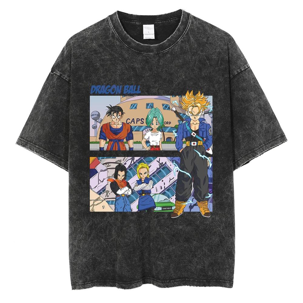 Men Streetwear Hip Hop Oversized T Shirt Dragon Ball Anime Graphic Washed Black T Shirt Loose Tshirt Cotton Harajuku Tops Tees