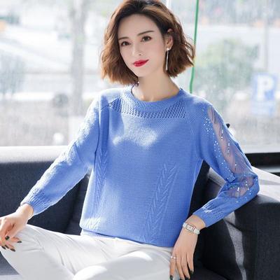 Round Neck Sweater for Women Thin Long Sleeved T-shirt for Spring Wear Versatile Hollow Lace Knit Sweater Top