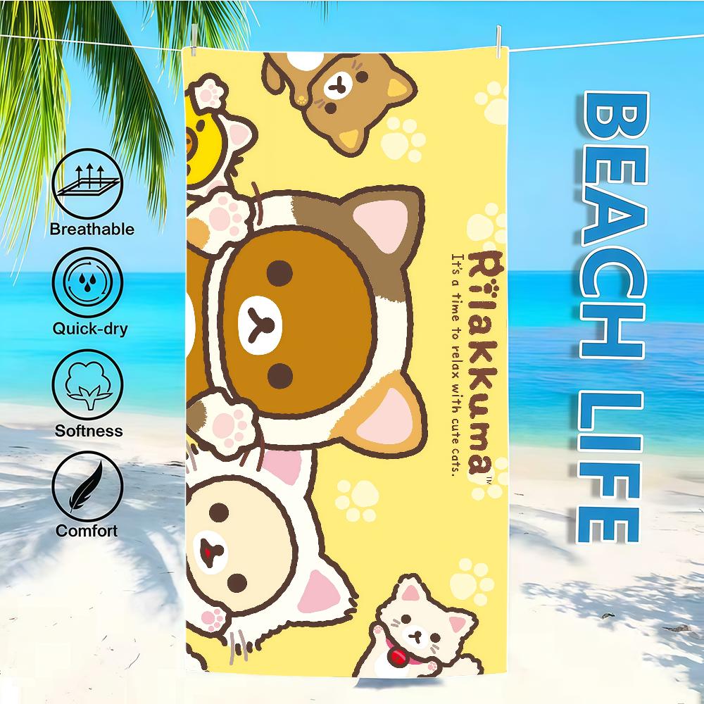 R-rilakkumas-es Towel Textile Bathrobe Beach Quick-Drying Lightweight Cute Portable Camping Swim Pool Cartoon Travel
