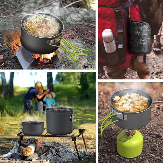 3Pcs/Set Camping Pots with Storage Bag Foldable Handles Aluminum Alloy Compact Backpacking Pot Non-Stick Surface Hiking Pot Set