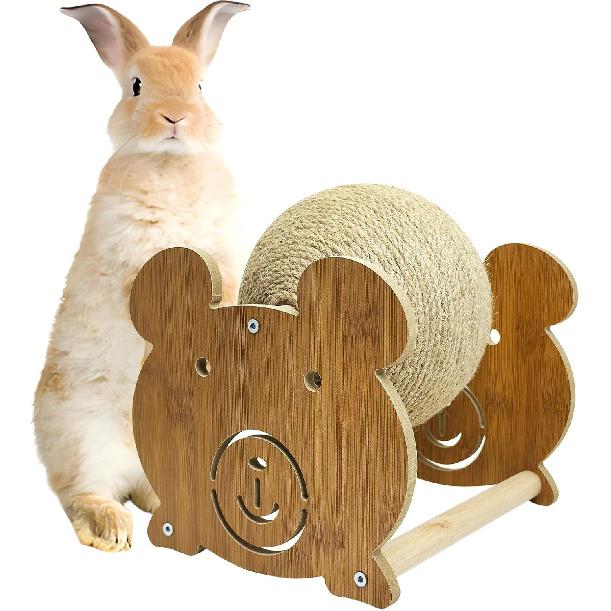 Fhiny Rabbit Scratch Toy, Natural Sisal Rabbit Scratching Ball Cute Sisal Rope Bunny Claw Scratcher Rotating Ball Interactive Toys Nail Scratching
