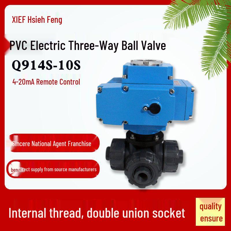 UPVC Electric Three-Way Plastic Ball Valve Q914S-10S, Switch Regulating Valve, DN15-32