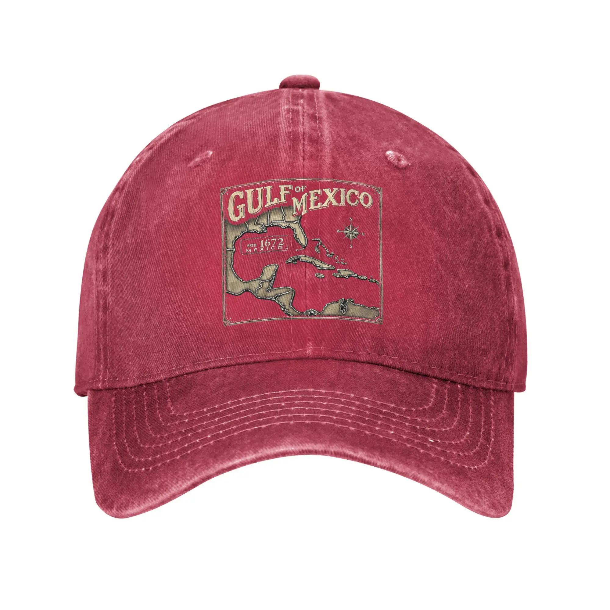 Gulf of Mexico  Historic Map Baseball Cap Vintage Distressed Washed Forever Beach Headwear Unisex Women Outdoor Adjustable Hats Adjustable