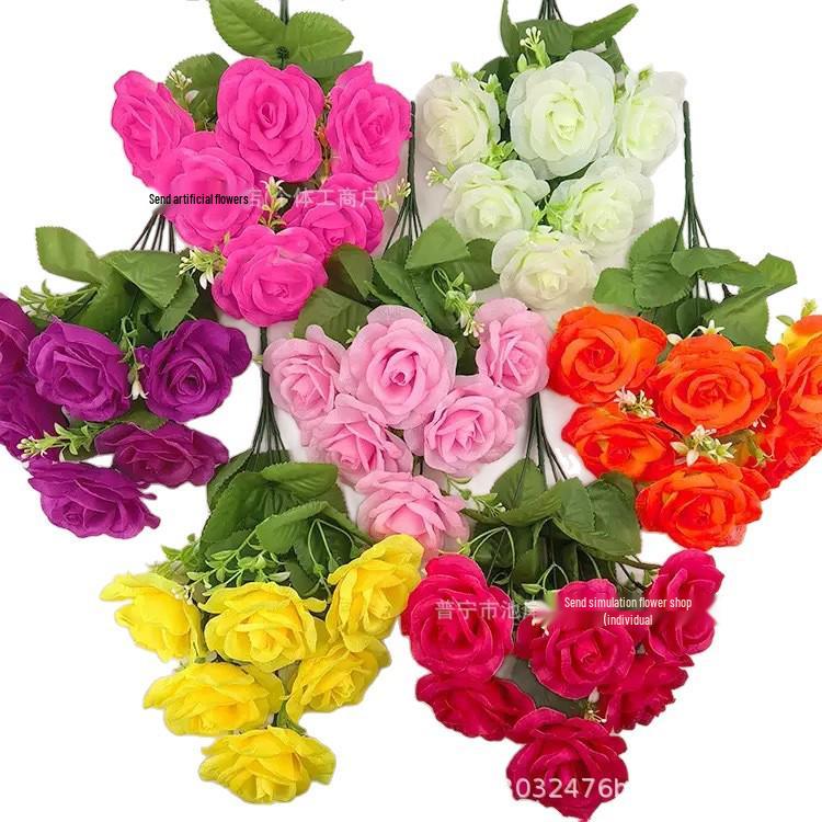 6-Head Artificial Rose Bouquet for Wedding and Decoration