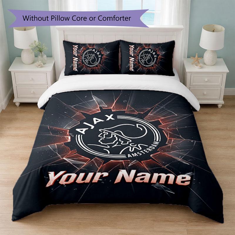 Ajax Amsterdam Custom Name Text Bedding Set 1 Duvet Cover+2 Pillowcases Soccer Logo Personalized Gift For Special Occasion Bedroom Decor