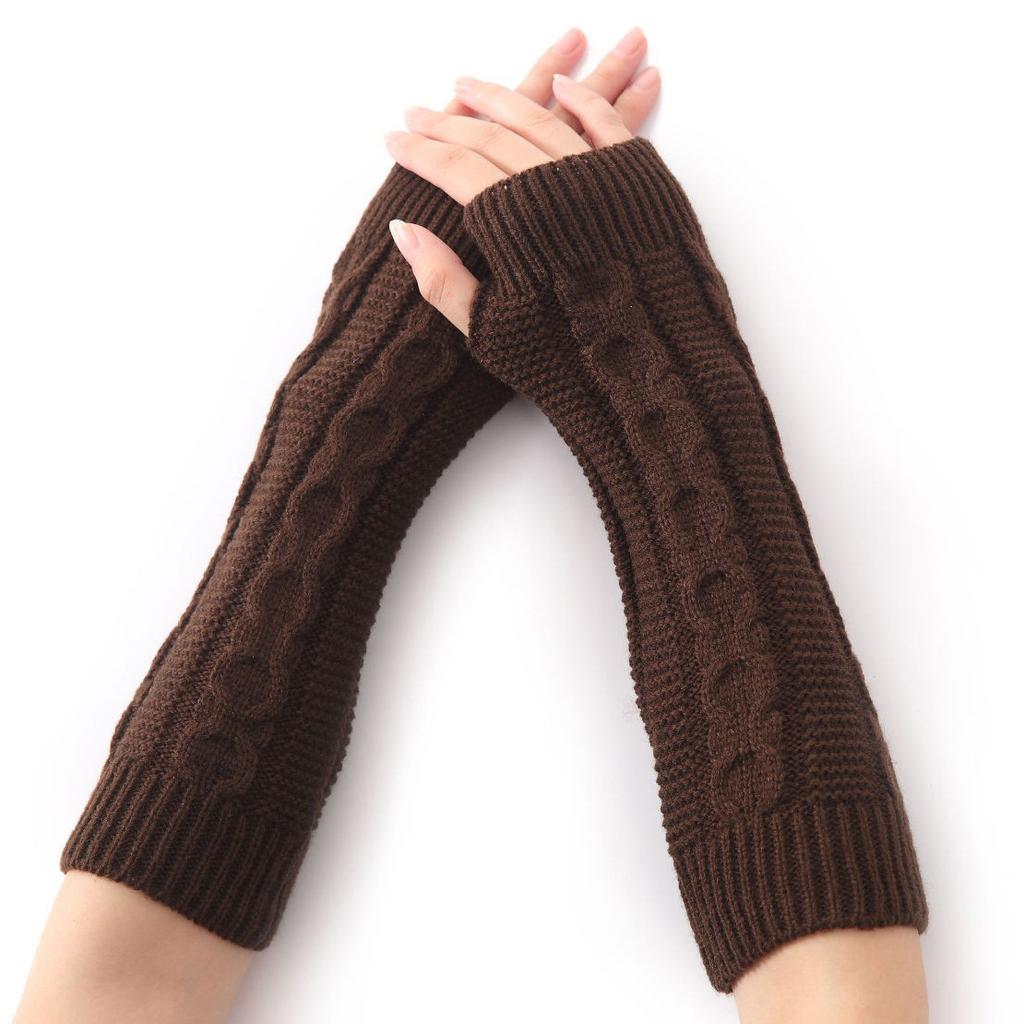 Coarse Linen Patterned Fingerless Gloves for Men and Women In Autumn and Winter Half Fingered Woolen Wrist Guard Sleeves  Knitted Warm Arm Covers