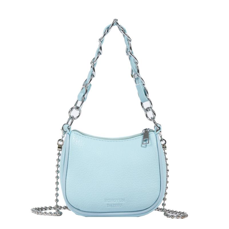 2025 Spring Fashion Versatile Commuter Small Bag Women's Solid Color Premium Textured Chain Crossbody Bag One Shoulder Saddle Bag