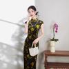 Elegant Long Velvet Cheongsam Dress Vintage Shanghai Style Stand Collar Sleeveless Womens Retro Qipao