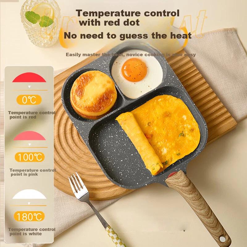 ASD Non-Stick Frying Pan with Three Holes for Steak And Eggs, Breakfast Burger Pan, 18CM, for Open Flame K12