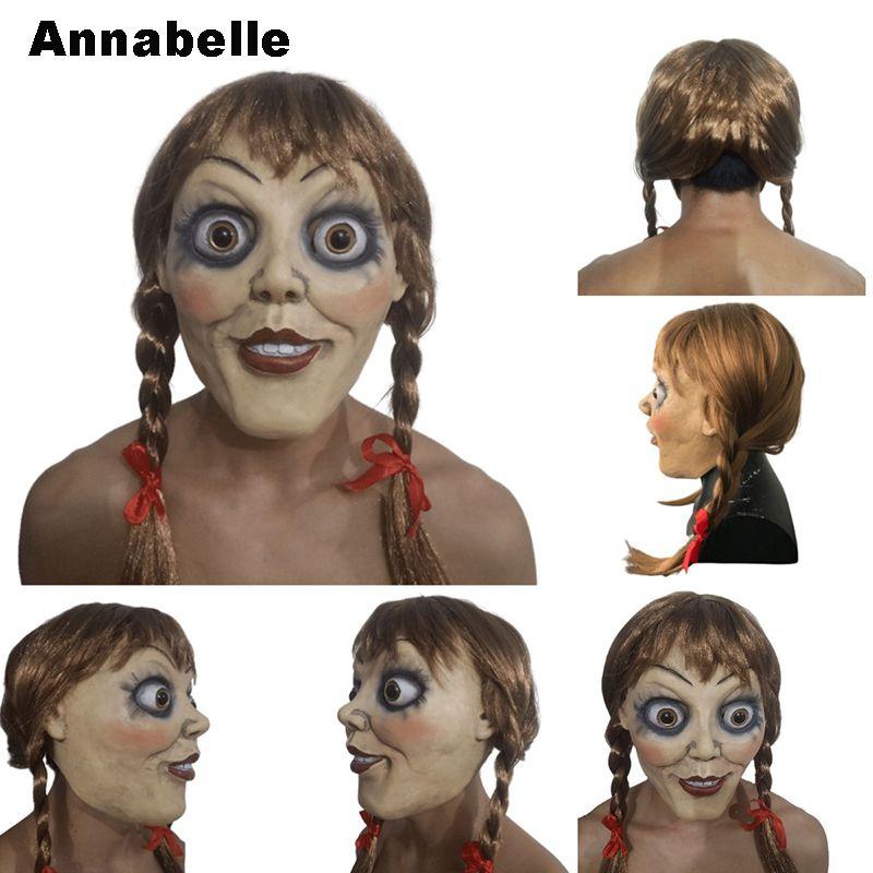 Annabelle Halloween Maske Terror Latex Cosplay Kopfbedeckung Requisiten Gruseliges Kostüm