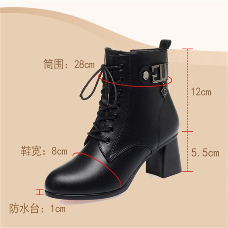 Fashion Autumn Winter Women Boots Thick Plush Warm Women High-heeled Genuine Leather Boots High-quality Female Snow Boots Women Shoes
