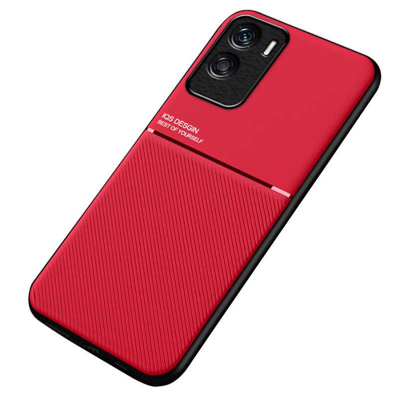 

Magnetic Car Mount Phone Case for Honor X50i 5G,PU Leather+TPU Lines Imprinted Cover Red