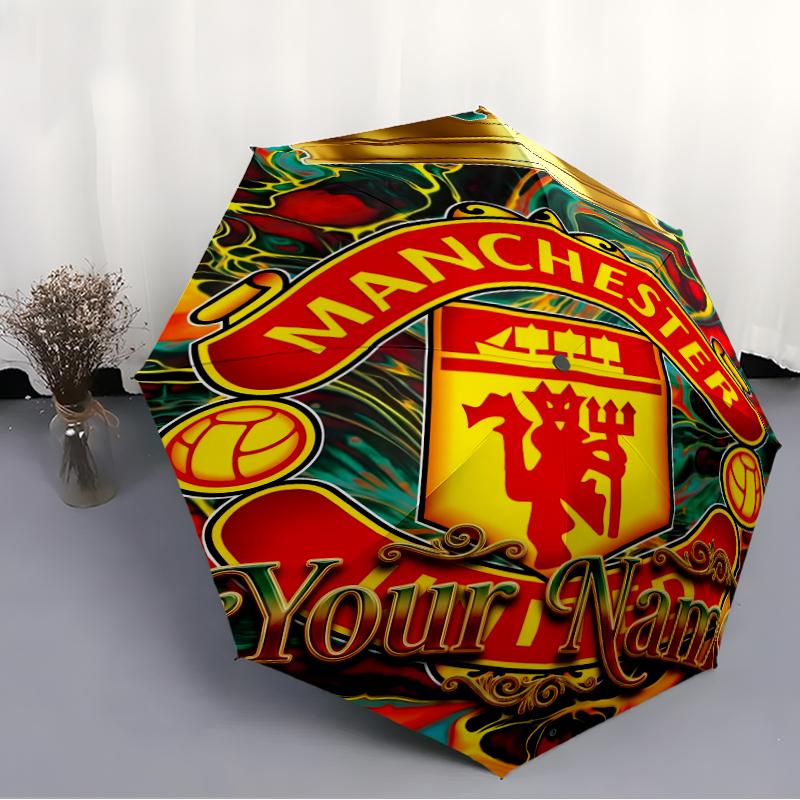 Personalized Name M-Manchester Print Umbrella, UV Shielding. It Has Eight Sturdy Ribs for Outdoor Use And Perfect As a Holiday Gift