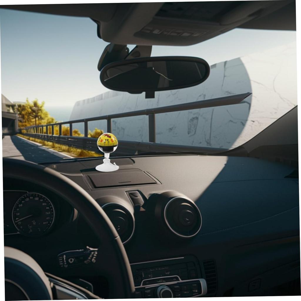Car Guide Ball Compass with Strong Suction Cup 2.83In Portable Vehicle Compass for Automotive Interior Navigation and Outdoor Use