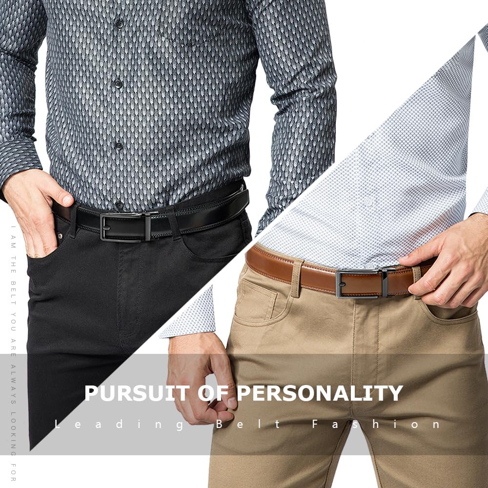 ENJOLT Men's Genuine Leather Belt with Automatic Buckle, Adjustable, BusinessLeisure Belt, Large Size, 105-125cm Length, G5013
