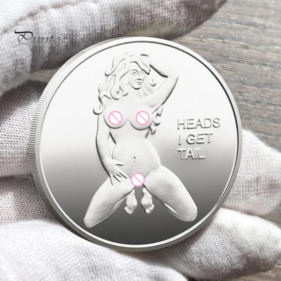 Sexy Women Coin Heads And Tails Date Night Coin Metal Double-Sided Lucky Token Adults Challenge Coin Prank Gift for Men Women Valentine's Day
