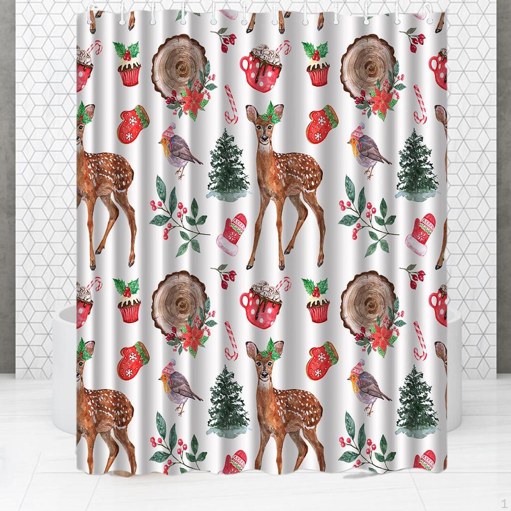 180x200cm Bath Curtain with 12 Hooks for Christmas Decoration