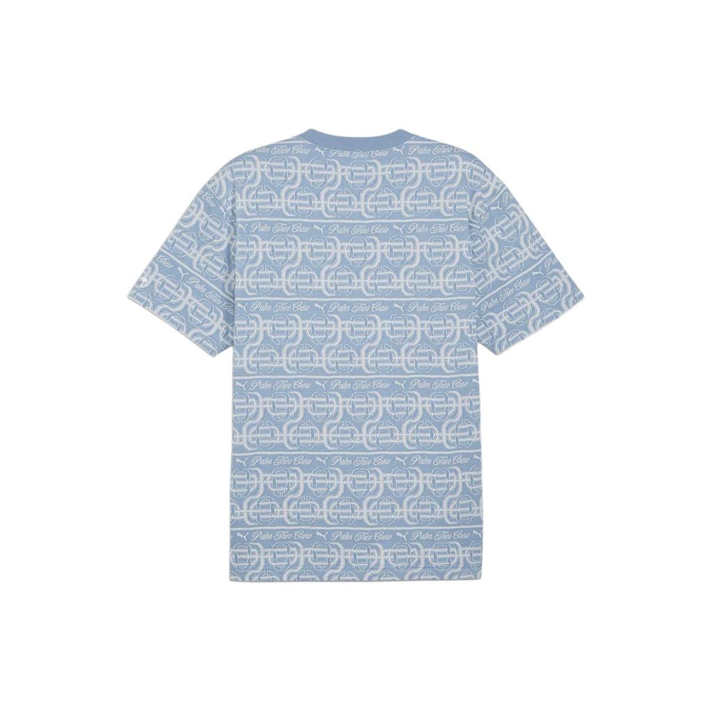 Puma X Palm Tree Crew Collaboration Striped Tee All Over Print Casual Round Neck Short Sleeve T-Shirt Men Tops Sky-Blue 625073-20