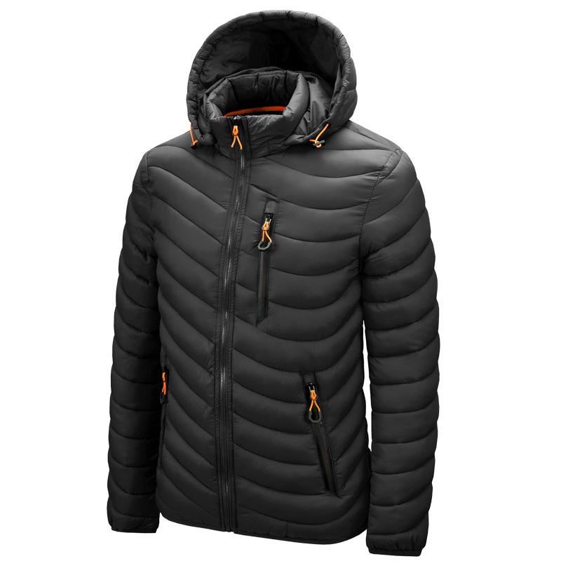 Men's Hooded Lightweight Cotton Jacket - Detachable Plus Size Casual Outerwear for Autumn/Winter