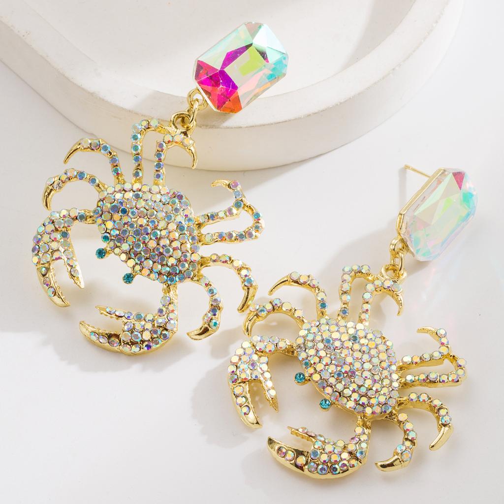 Fashionable Personality Exaggerated Summer Ocean Vacation Style Crab Earrings Geometric Light Luxury High-end Full Diamond Earrings for Women