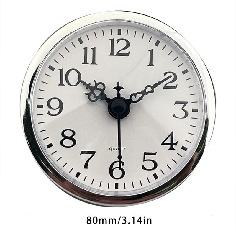 Miniature Quartzs Clock Insert 80mm Round Face Arabic Numerals Silver Trim Clock Head for Home and Office Crafting Use