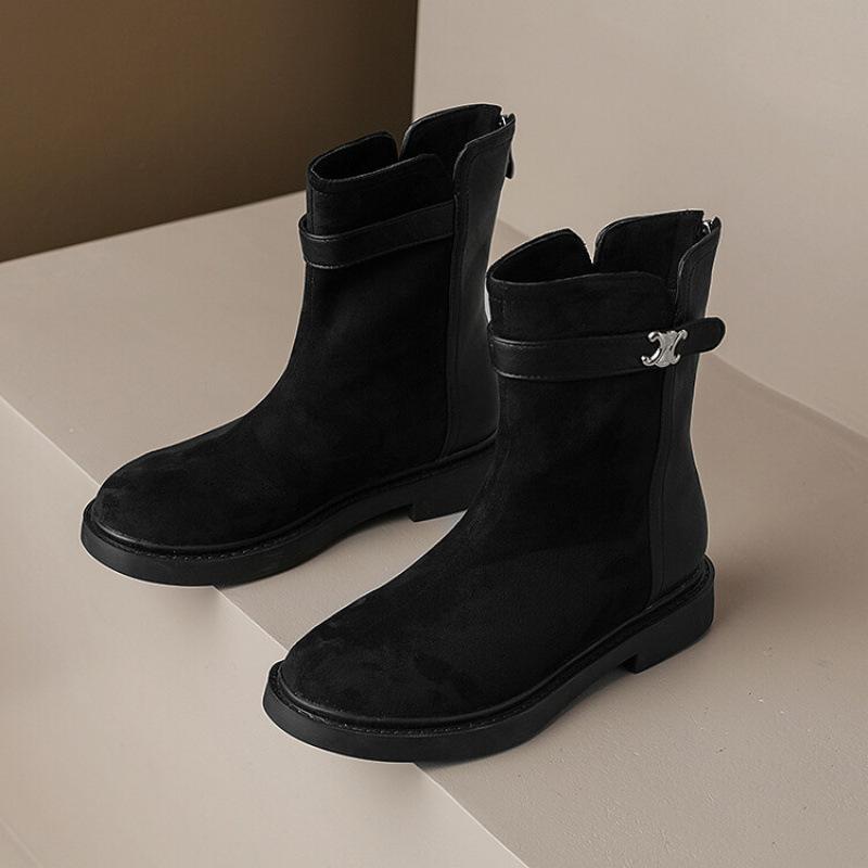 

Autumn and winter low-heeled knight boots women s thick-soled non-slip large-size women s boots new square-heeled round-head rear zipper mid-tube boot 39 чёрный
