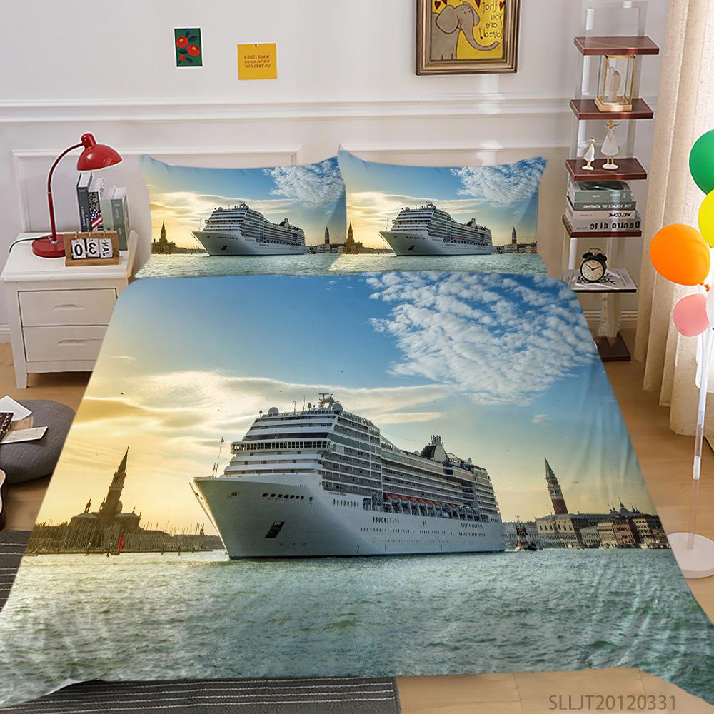 3D Digital Printing Quilt Cover Pillowcase Two or Three-piece Cruise Series Polyester