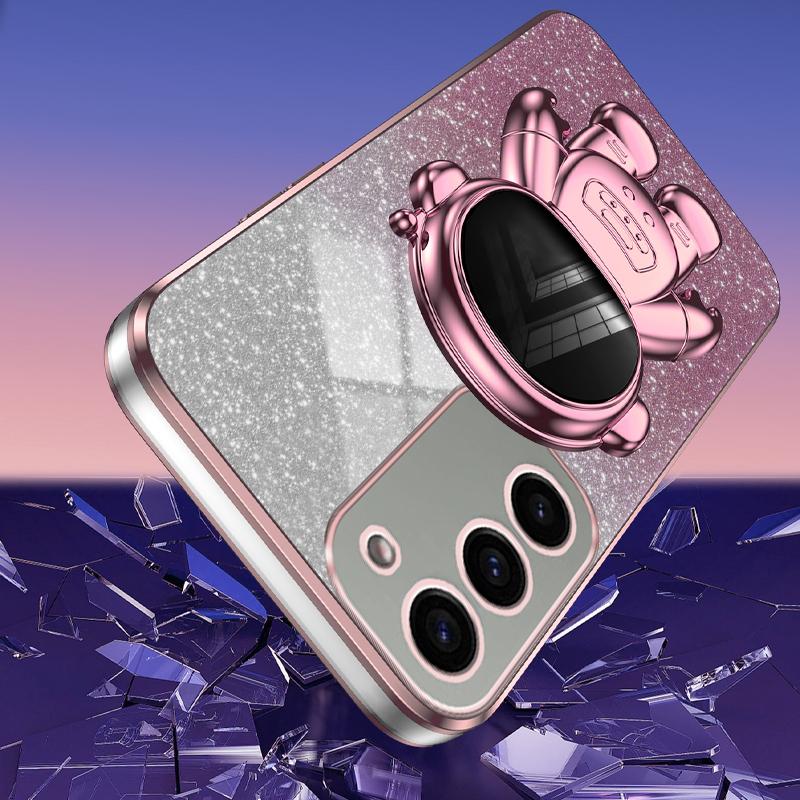 For Samsung Galaxy S23 Case PC+TPU Astronaut Kickstand Electroplating Phone Cover