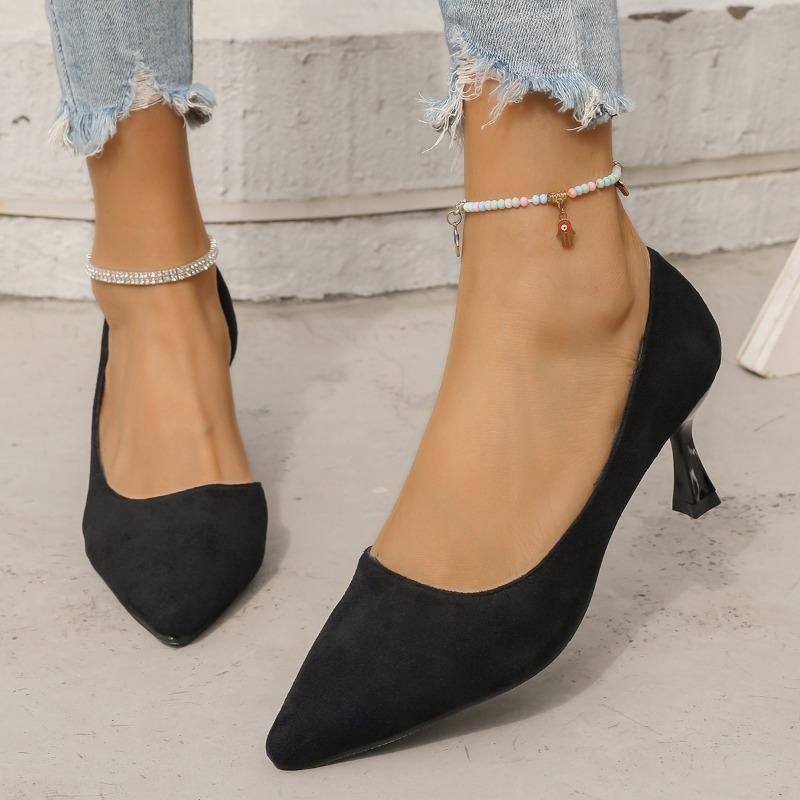 Fashion Hot Sale Women' Thin Heel Shoes New Fashion New Style Pointy Women's Shoes Shallow Mouth Suede Slip-on Wear-resistant High Heels