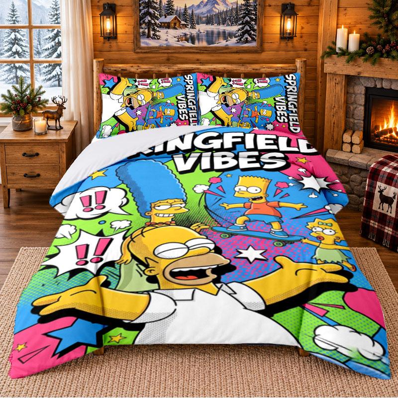 The Simpsons Pattern Bedding 3Pcs Set Bed Sheet And Pillowcases For Indoor Bedroom