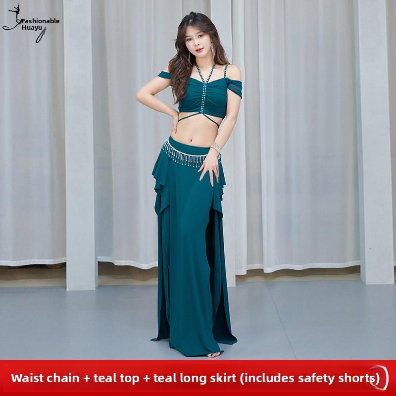 Sexy Belly Dance Costume 2026 New Square Collar Eastern Dance Elegant Practice Suit Long Split Skirt Set Women's Cotton Polye...