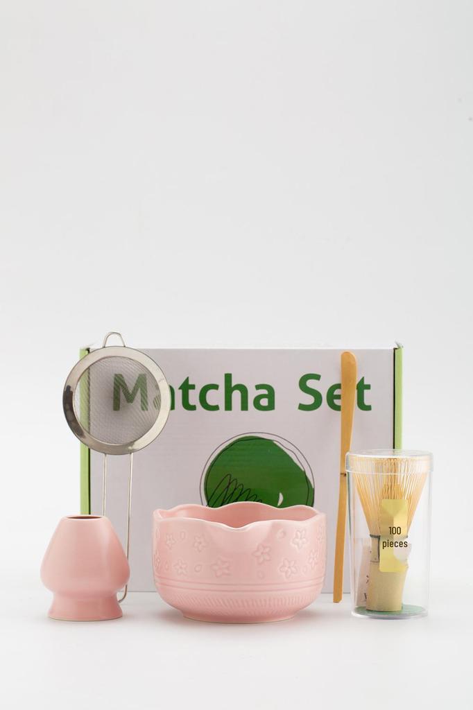 Ceramic Matcha Tea Ceremony Set with Whisk, Chasen Holder, and Brush.