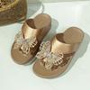 Gold Luxury Glitter Butterfly Decoration Flip Flops Women Chunky Platform Wedge Heels Slippers Beach Outdoor Slippers