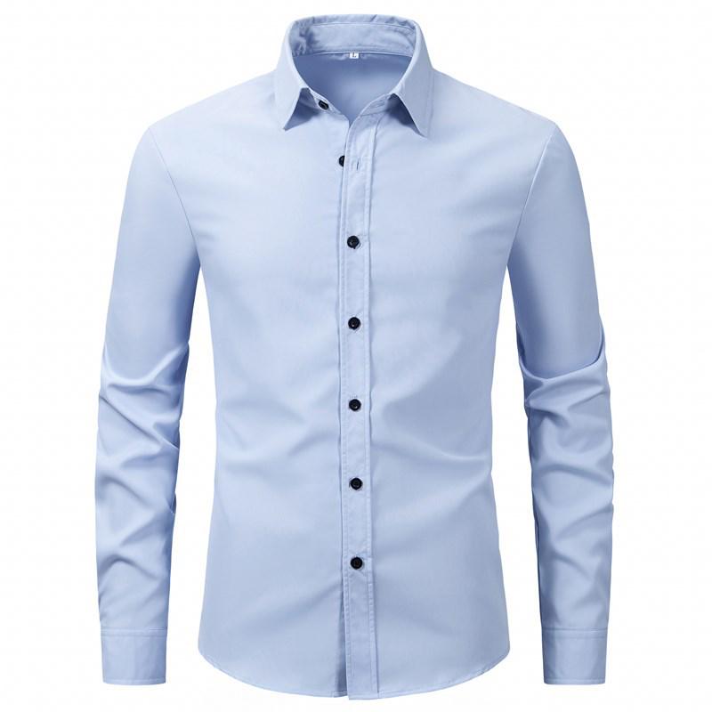 2025 Herren einfarbiges Business Casual Langarmhemd mit Kentkragen für europäische und amerikanische Mode. L white