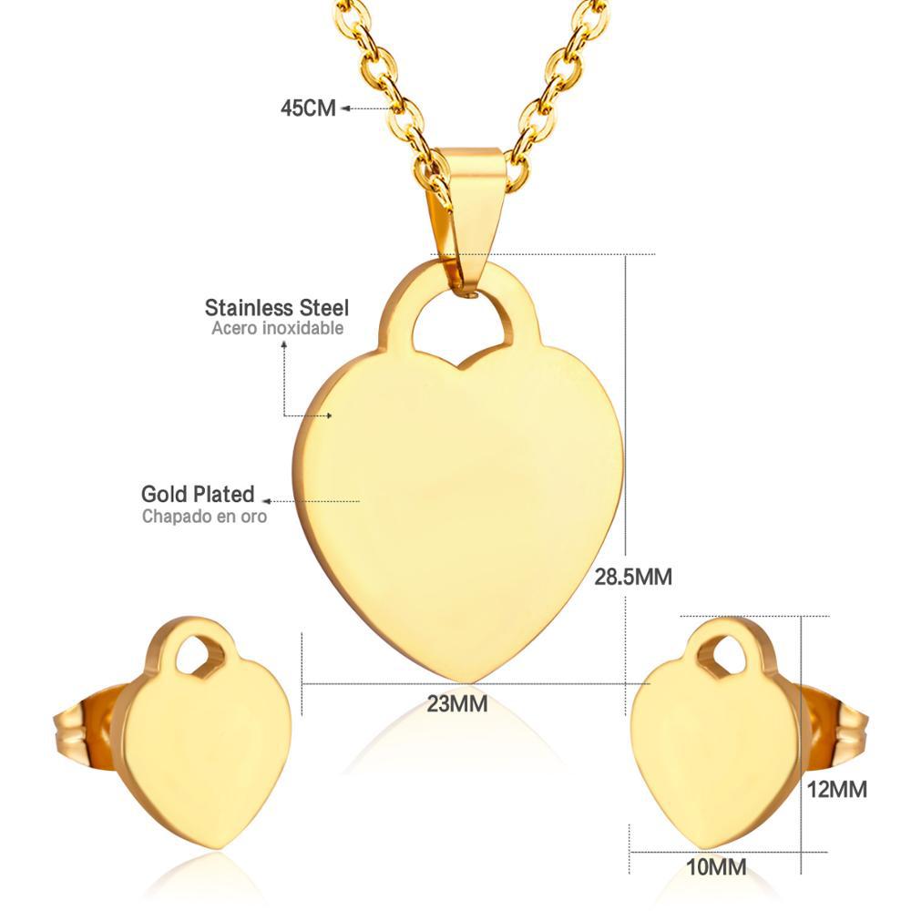 Love Earrings Necklace Set Fashion Sweet Necklace Cut Stainless Steel Jewelry Set Women