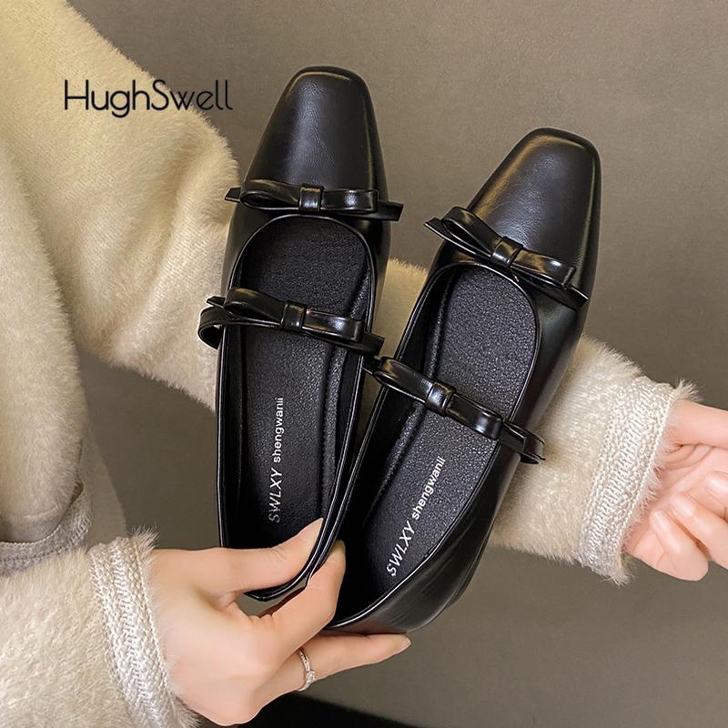 Fashion Elegant Bowknot Leather Ballet Flats Woman Premium Low Heel Mary Jane Shoes Ladies Brand Design Casual Bows Shallow Loafers