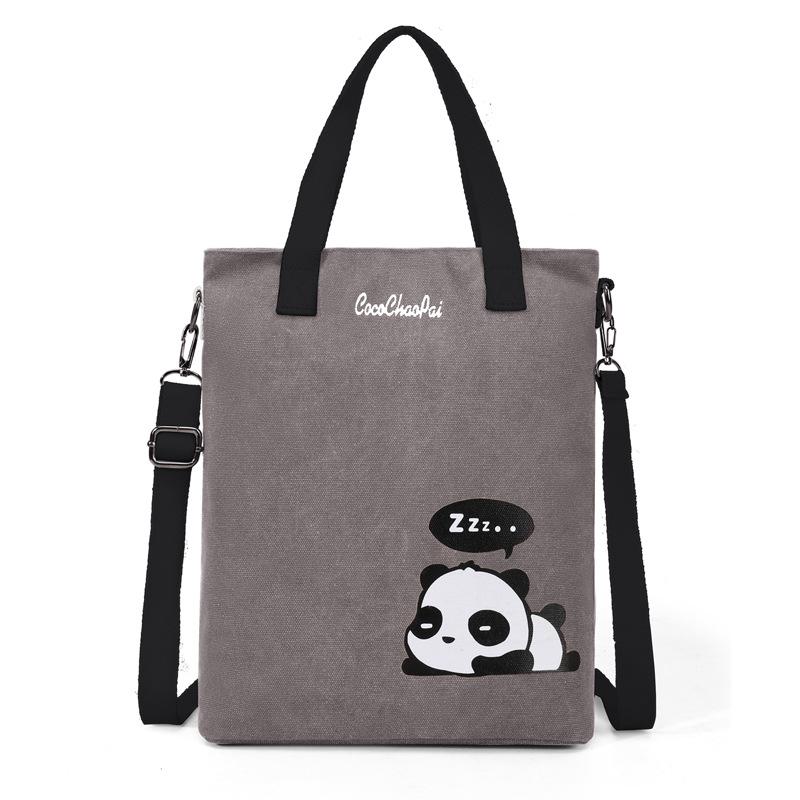 Tote bag Large capacity messenger bag Women's 2025 new panda printed canvas bag One shoulder messenger bag Tide