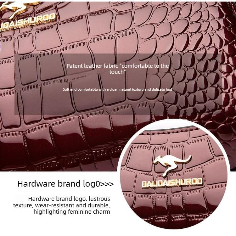 Crocodile pattern glossy handbag women's shoulder messenger bag