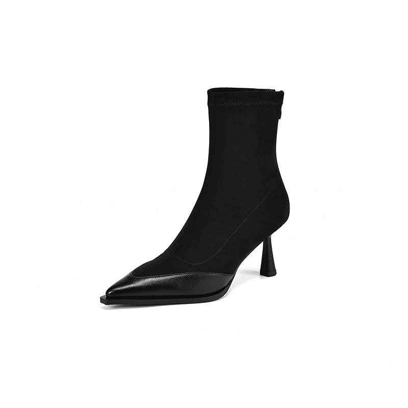 Krazing Pot Flock Autumn Winter Shoes Stiletto Thin High Heels Big Size 40 Modern Boots Pointed Toe Keep Warm Zip Ankle Boots