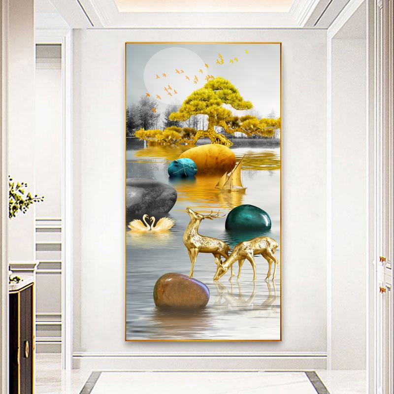 Nowy Chiński Złoty Kamień Zen Obraz na Płótnie Feng Shui Plakaty i Druki Sztuka Ścienna do Dekoracji Salonu Ganku Cuadros