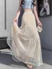 Elegant High-Waist Pleated Mesh Midi Skirt for Women - Summer Style
