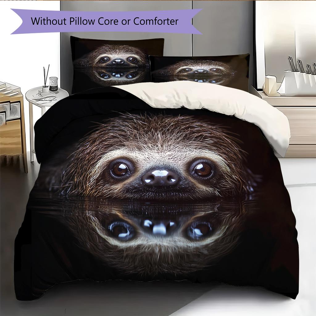Black Sloth Pattern Bedding Home Decoration Birthday Gift (1 * Duvet Cover + 2 * Pillowcase, Without Core)