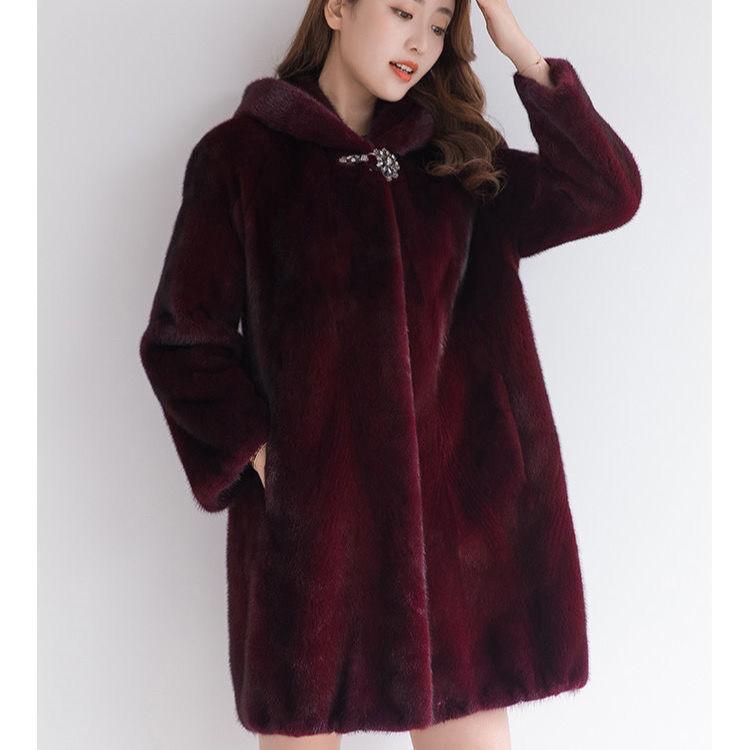 New Imitation Whole Mink Fur Women's Long Imitation Mink Fur Coat Women's Velvet Coat with Hat